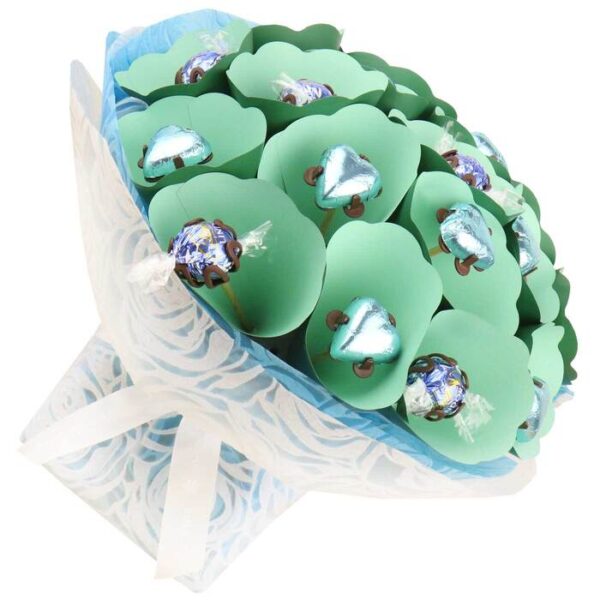 Milk Lindt Chocolate Bouquet With Aqua Chocolate Hearts - Small